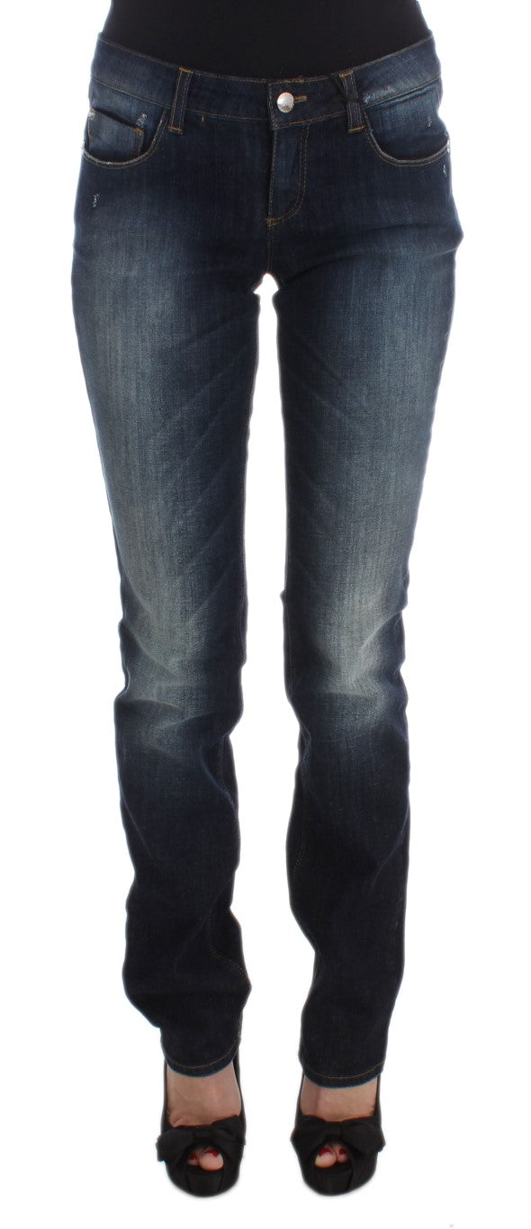 Blaue Slim-Fit-Bootcut-Jeans aus Baumwolle