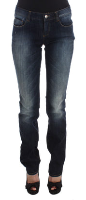 Blaue Slim-Fit-Bootcut-Jeans aus Baumwolle