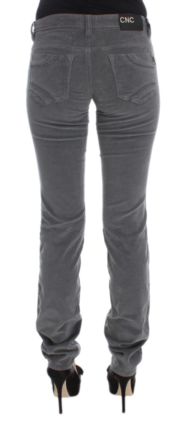 Jean super slim en velours côtelé de coton gris