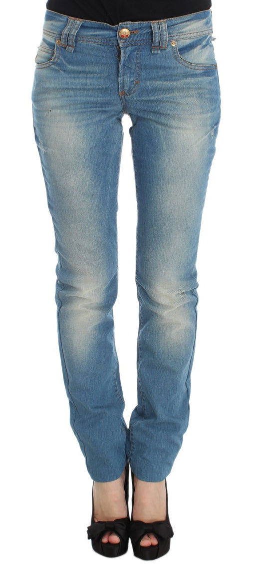 Blau gewaschene Slim-Fit-Jeans aus Baumwollmischung