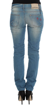 Blau gewaschene Slim-Fit-Jeans aus Baumwollmischung