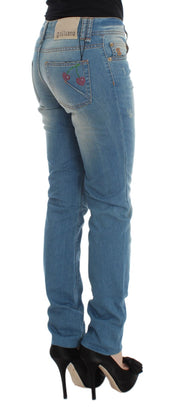 Blau gewaschene Slim-Fit-Jeans aus Baumwollmischung