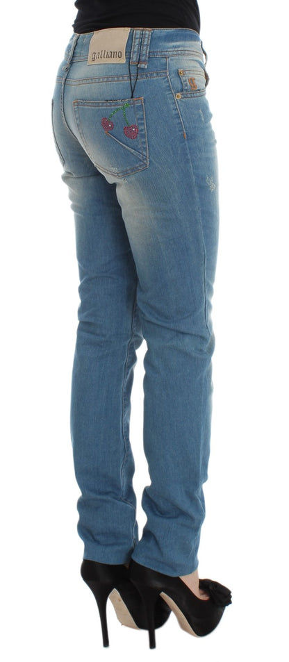 Blau gewaschene Slim-Fit-Jeans aus Baumwollmischung