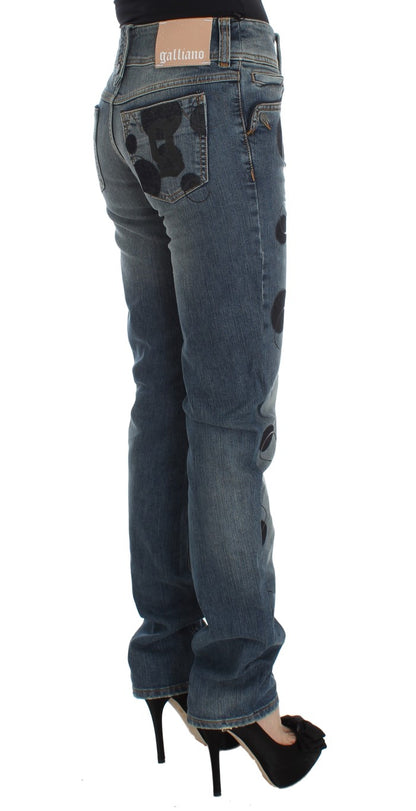 Blau gewaschene Slim-Fit-Bootcut-Jeans aus Baumwollmischung