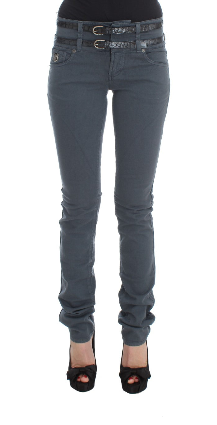 Blaue Slim-Fit-Jeans mit hoher Taille aus Baumwollmischung