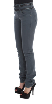 Blaue Slim-Fit-Jeans mit hoher Taille aus Baumwollmischung