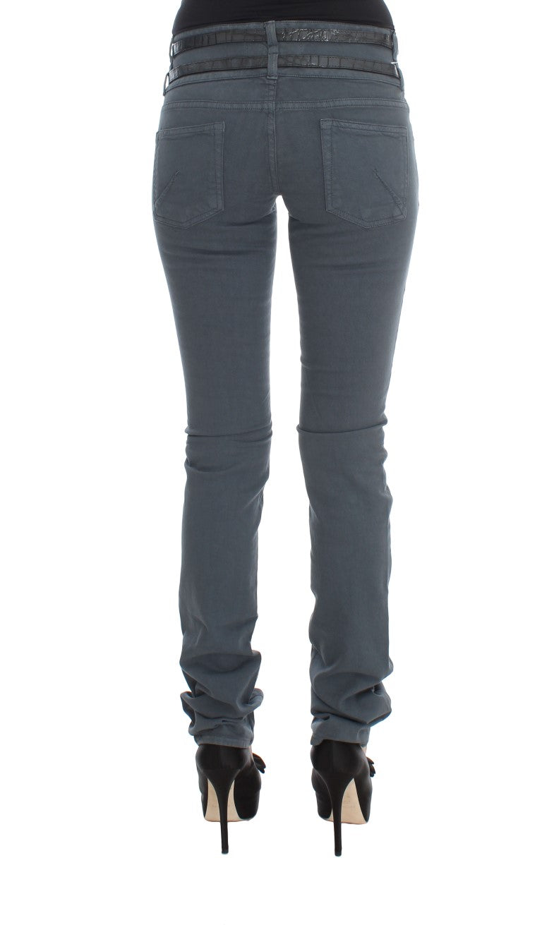 Blaue Slim-Fit-Jeans mit hoher Taille aus Baumwollmischung