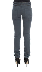 Blaue Slim-Fit-Jeans mit hoher Taille aus Baumwollmischung