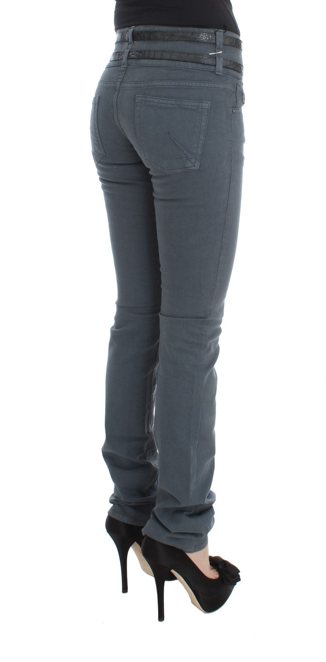 Blaue Slim-Fit-Jeans mit hoher Taille aus Baumwollmischung