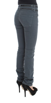 Blaue Slim-Fit-Jeans mit hoher Taille aus Baumwollmischung