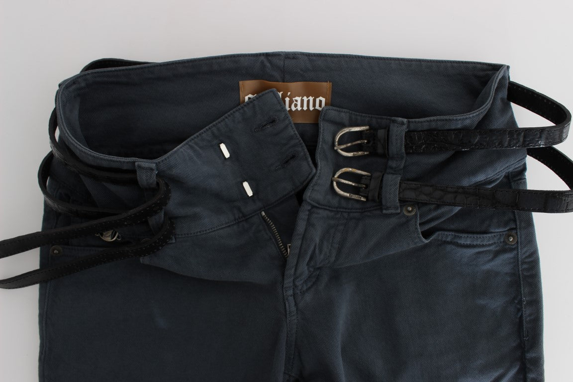 Blaue Slim-Fit-Jeans mit hoher Taille aus Baumwollmischung