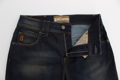 Blau gewaschene Boyfriend-Jeans aus Baumwollmischung