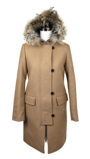 Manteau en laine Camel Kurt pour femmes, capuche avec bordure en fourrure