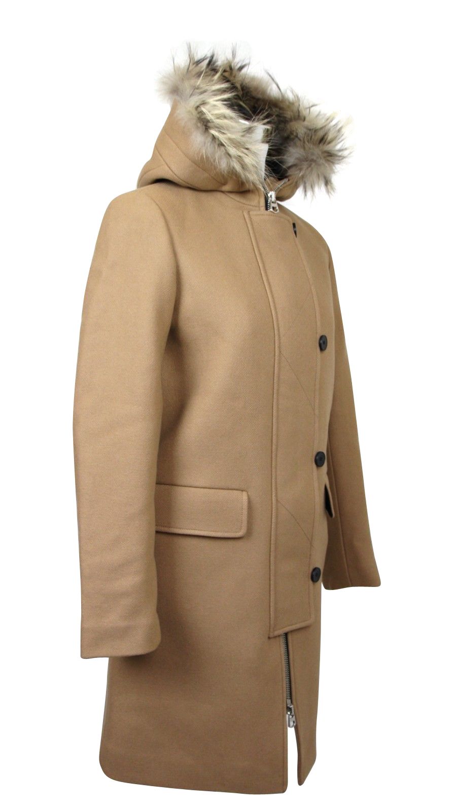 Manteau en laine Camel Kurt pour femmes, capuche avec bordure en fourrure