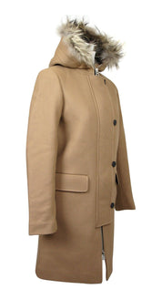 Manteau en laine Camel Kurt pour femmes, capuche avec bordure en fourrure