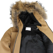 Manteau en laine Camel Kurt pour femmes, capuche avec bordure en fourrure