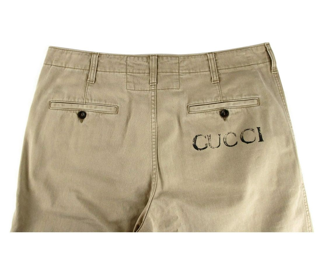 Pantalon en coton lavé marron clair imprimé Gucci