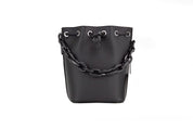 Mini Black Purple Smooth Leather Chain Shoulder Drawstring Bucket Handbag