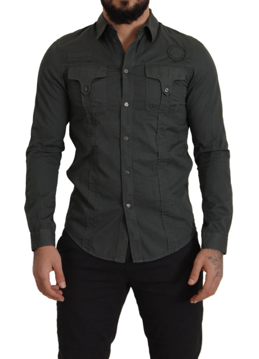 Chemise boutonnée décontractée en coton gris pour hommes