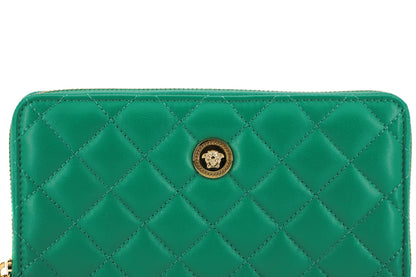 Portefeuille long zippé en cuir vert