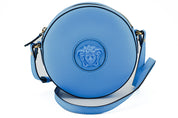 Chic Blue Leather Round Shoulder Bag