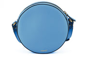 Chic Blue Leather Round Shoulder Bag