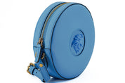Chic Blue Leather Round Shoulder Bag