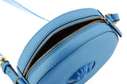 Chic Blue Leather Round Shoulder Bag