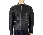 Burberry Herren-Bikerjacke aus schwarzem Leder mit Rautensteppung