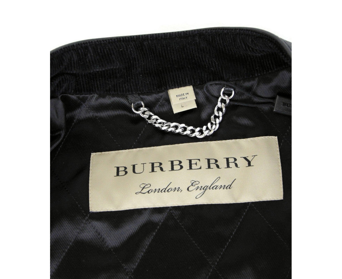 Burberry Herren-Bikerjacke aus schwarzem Leder mit Rautensteppung