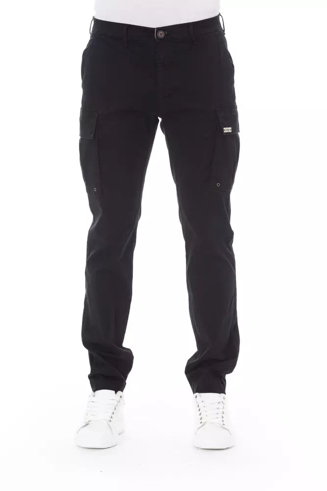 Sleek Black Cargo Trousers - Stretch Cotton Blend