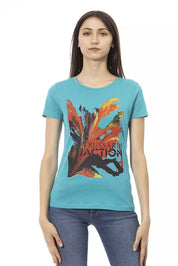 Light Blue Cotton Women T-Shirt