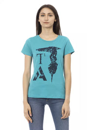Light Blue Cotton Women T-Shirt