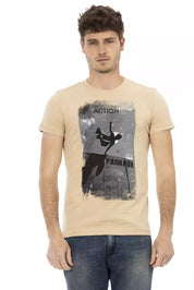 Beige Cotton Men T-Shirt