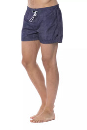 Blue Polyester Men Swimwear