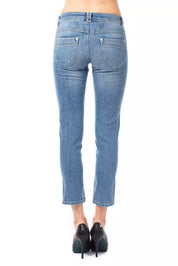 Light Blue Cotton Women Capri Jean