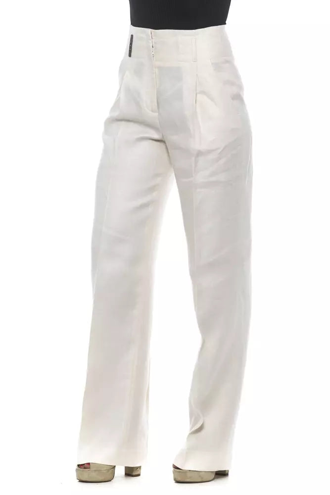 Jeans et pantalons en lin beige/blanc