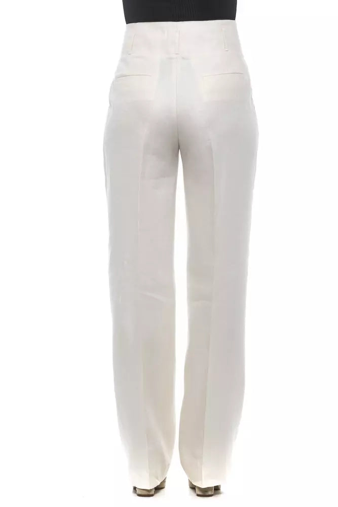 Jeans et pantalons en lin beige/blanc