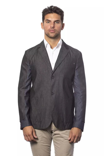 Gray Cotton Men Blazer