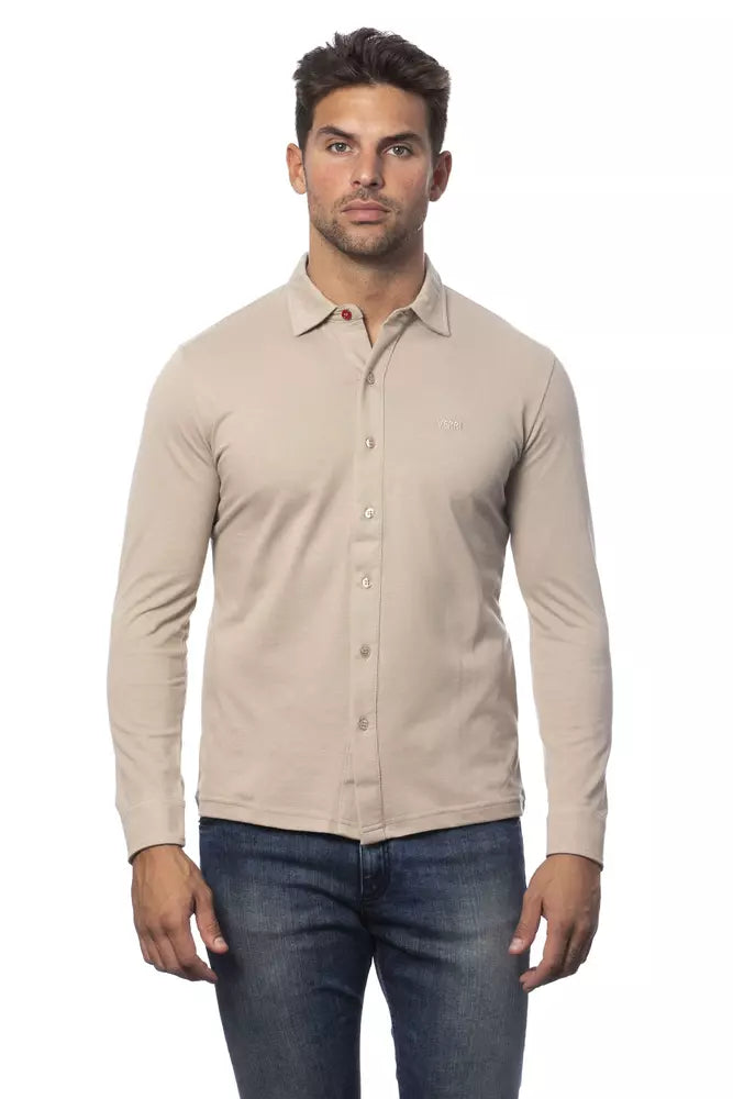 Beige Cotton Men Shirt