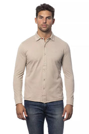 Beige Cotton Men Shirt