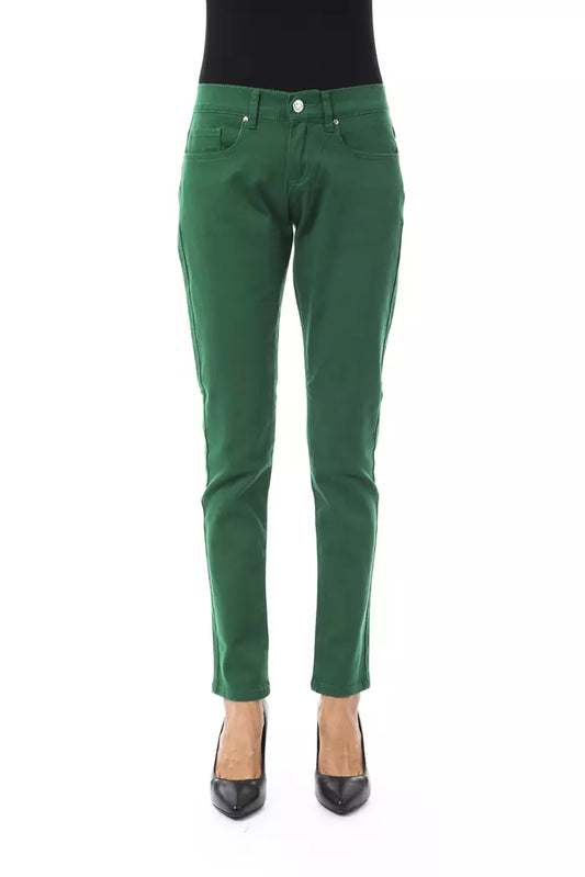 Green Cotton Women Slim Pant