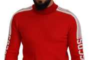 Pull à col ras du cou imprimé en laine rouge pour hommes