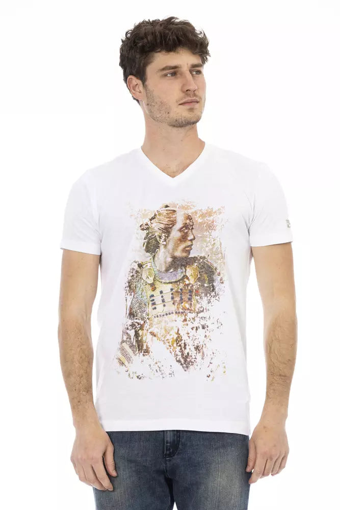 White Cotton Men V-Neck T-Shirt