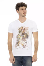 White Cotton Men V-Neck T-Shirt