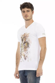White Cotton Men V-Neck T-Shirt