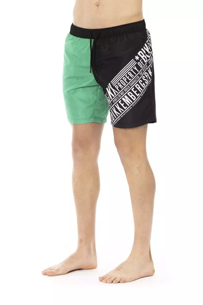 Green Polyester Men Swim Short