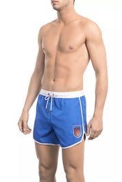 Blue Polyester Men Swim Short