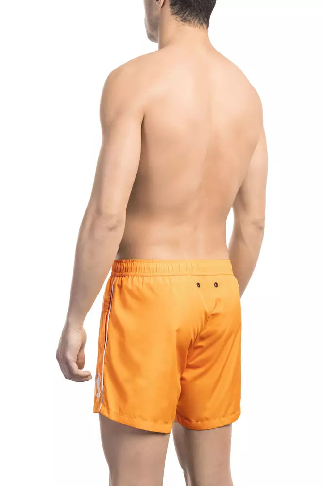 "Orange Polyester Men Swim Short"