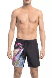 Black Polyester Men Swim Short